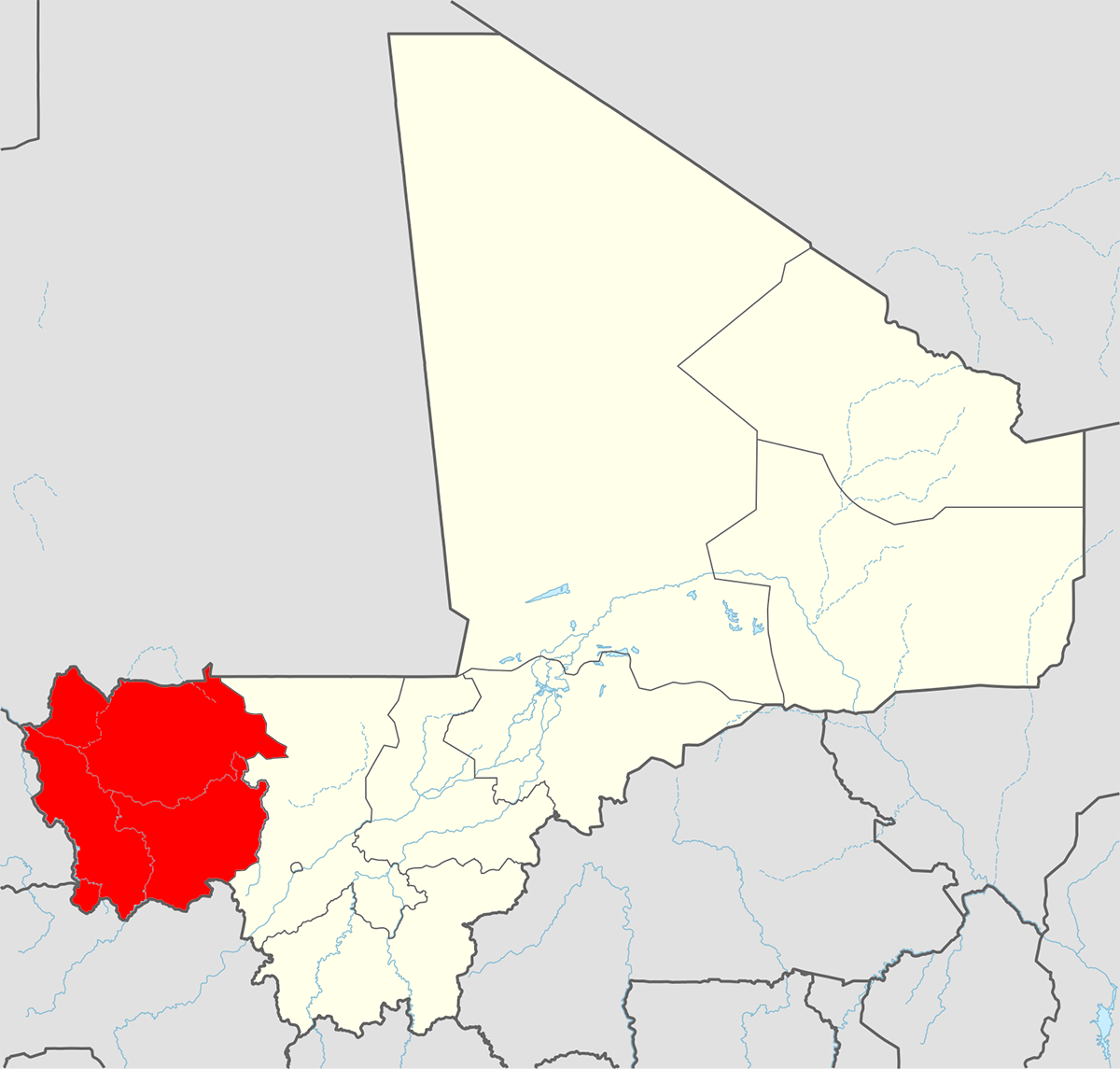Karte Mali mit farblich markierter Region Kayes
